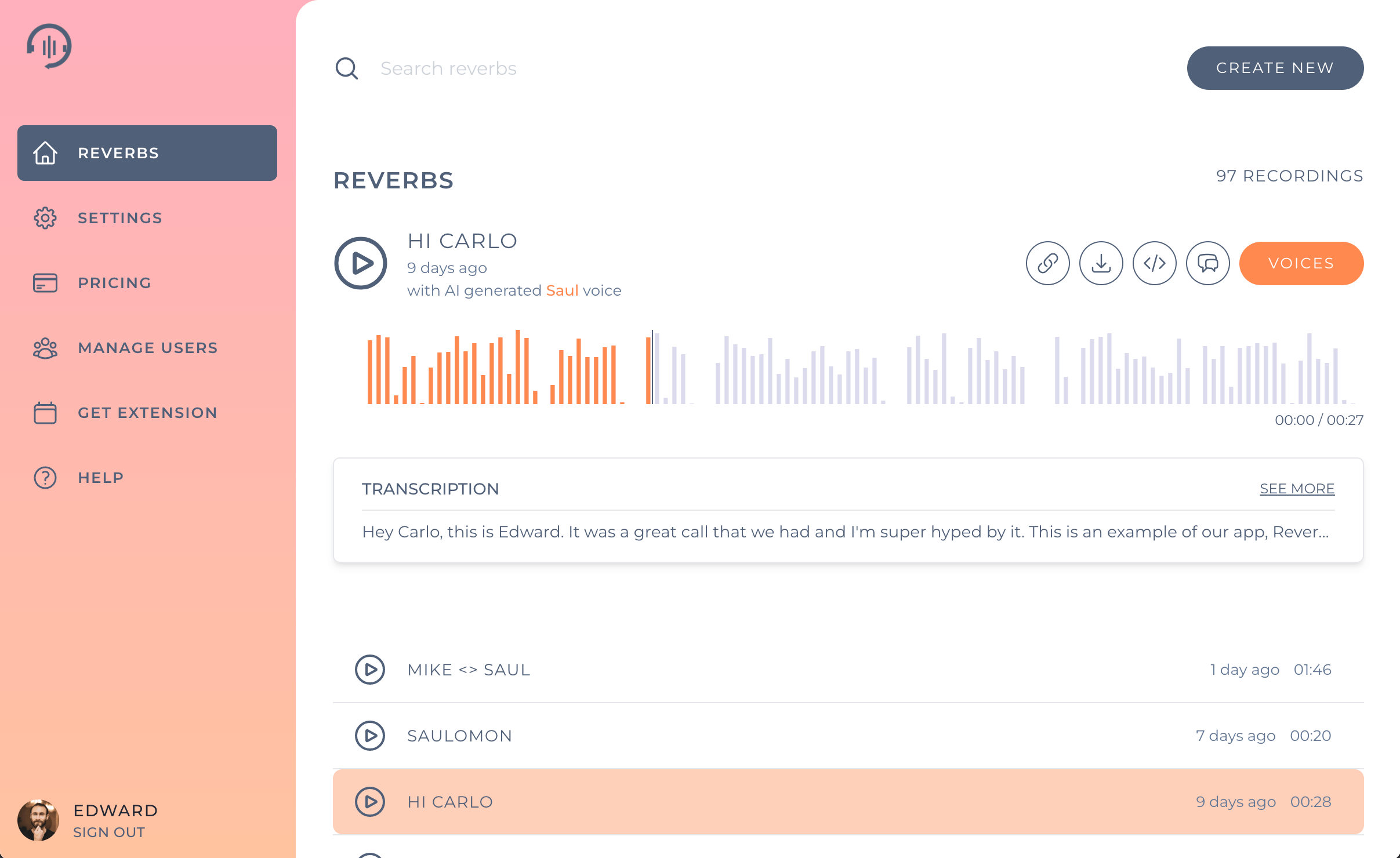 A recording playing within RECAudio Record.